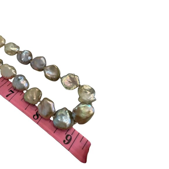 Keshi  Baroque Coin Pearls necklace Peacock Lavender Sterling Silver 9" Drop 18 - Picture 10 of 12